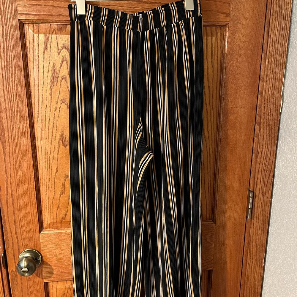 Topshop Striped Black and Tan Pants
